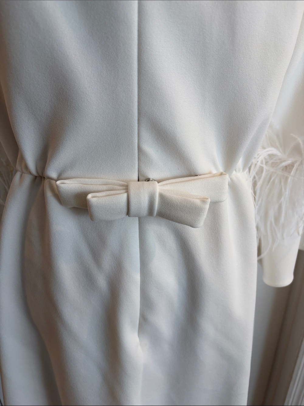 Adrianna Papell white mini dress with 3/4 sleeves with feather accents bow SZ 6 - Picture 7 of 11